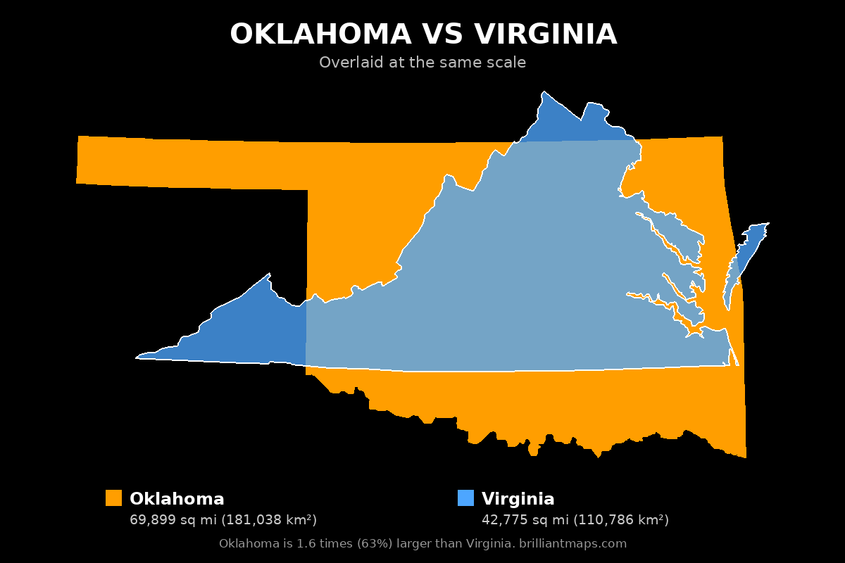 Oklahoma vs Virginia Size Comparison Map