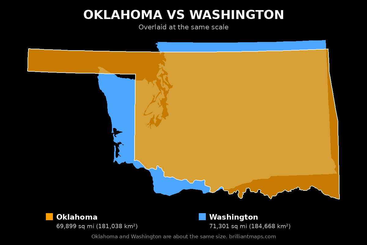 Oklahoma vs Washington Size Comparison Map