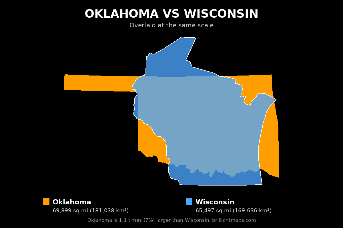 Oklahoma vs Wisconsin Size Comparison Map