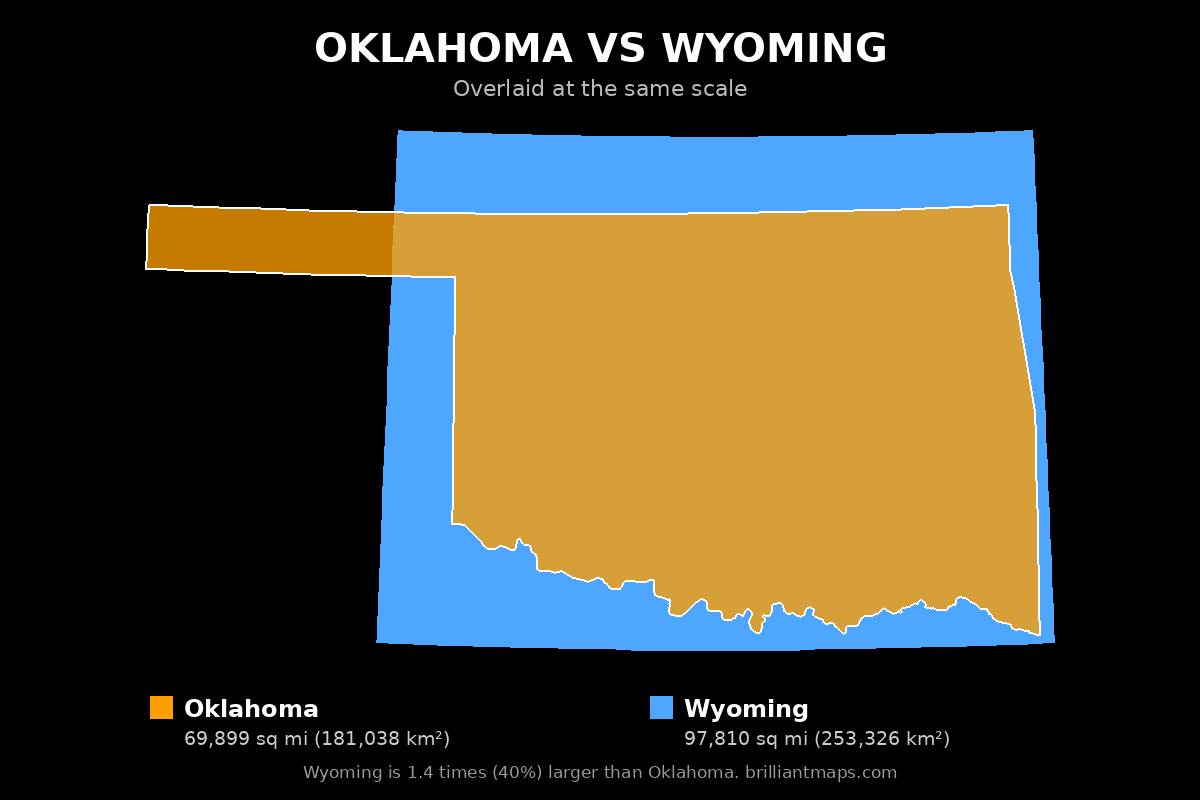 Oklahoma vs Wyoming Size Comparison Map