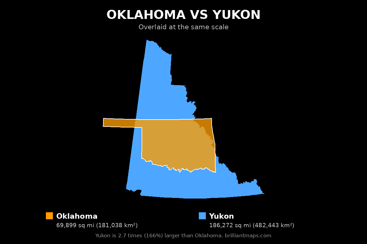 Oklahoma vs Yukon Size Comparison Map