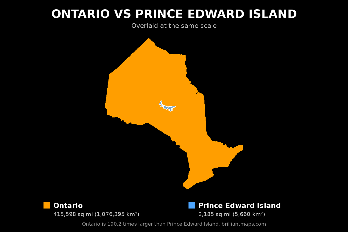 Ontario vs Prince Edward Island Size Comparison Map