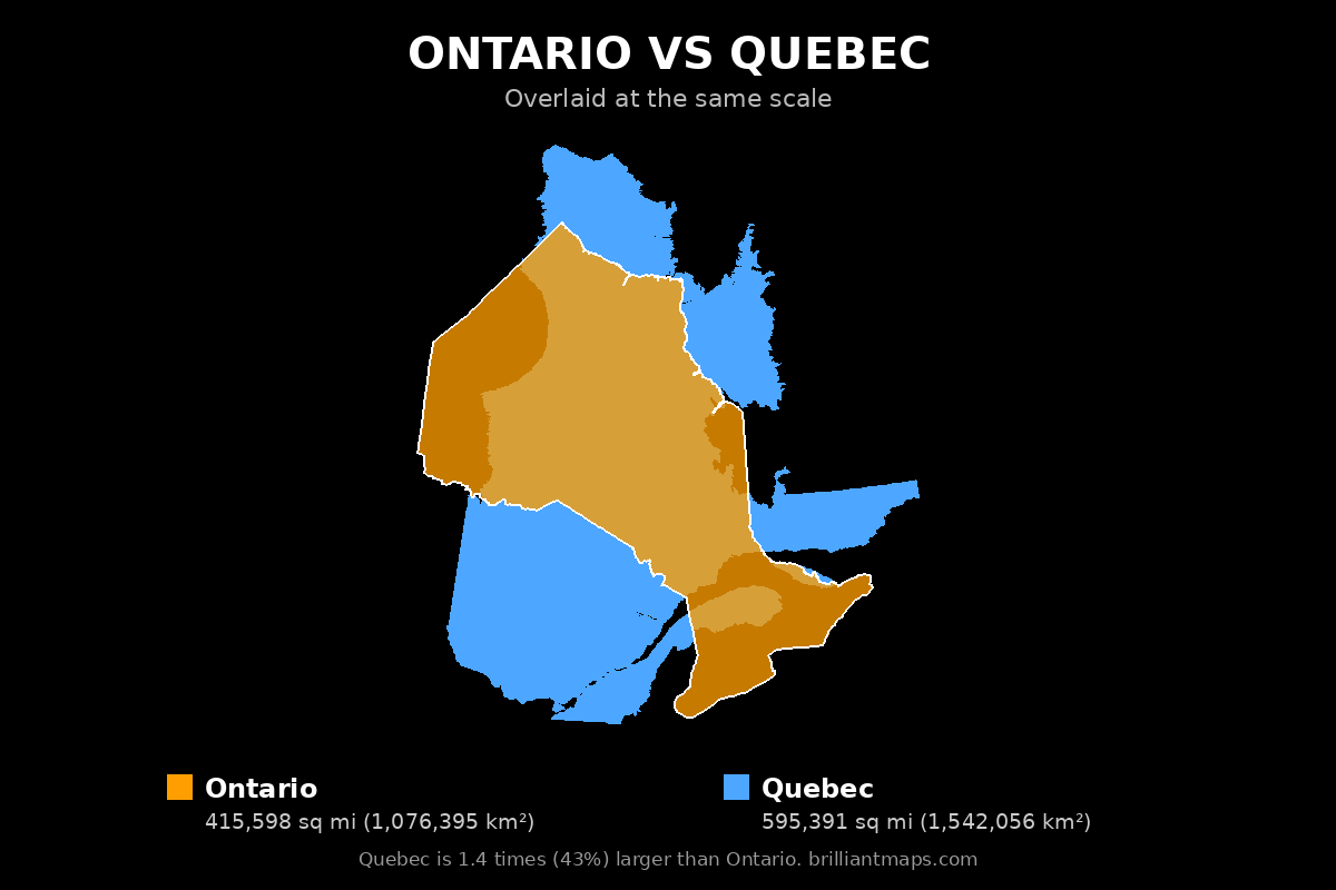 Ontario vs Quebec Size Comparison Map