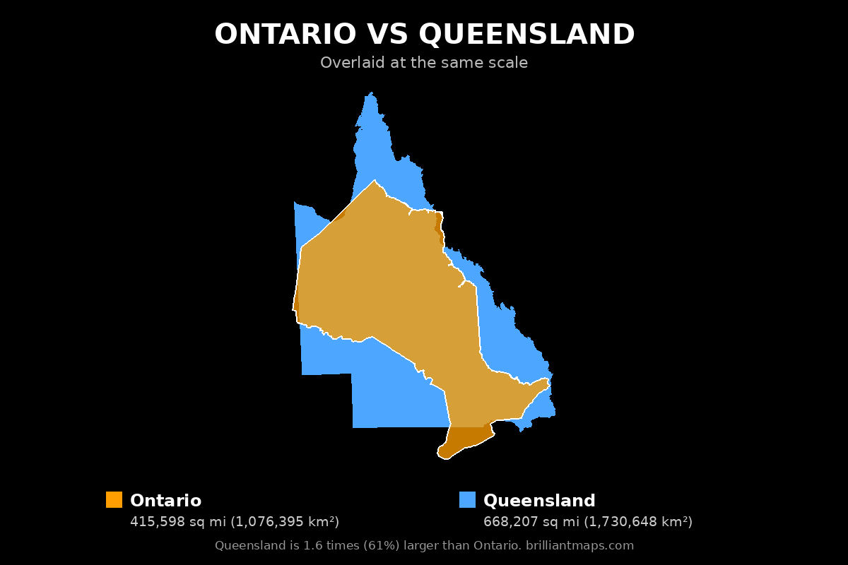 Ontario vs Queensland Size Comparison Map