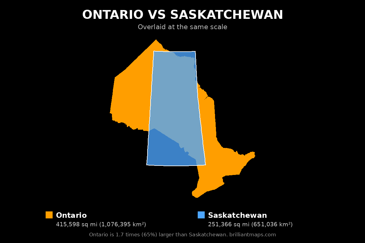Ontario vs Saskatchewan Size Comparison Map
