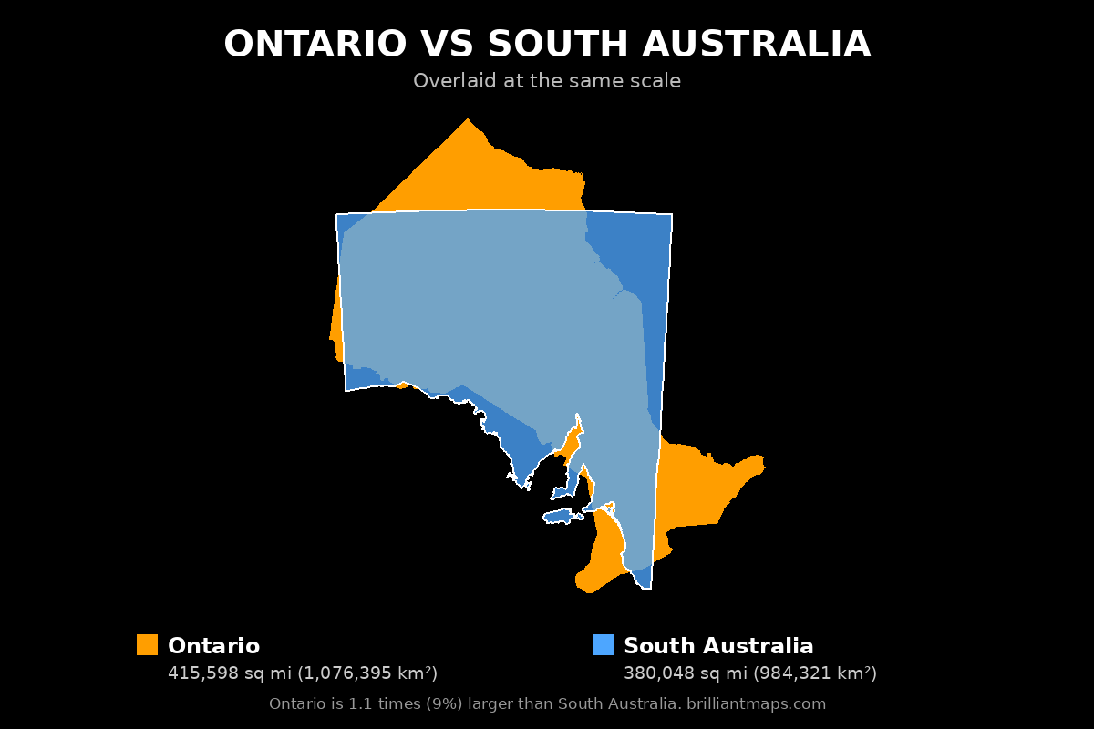 Ontario vs South Australia Size Comparison Map