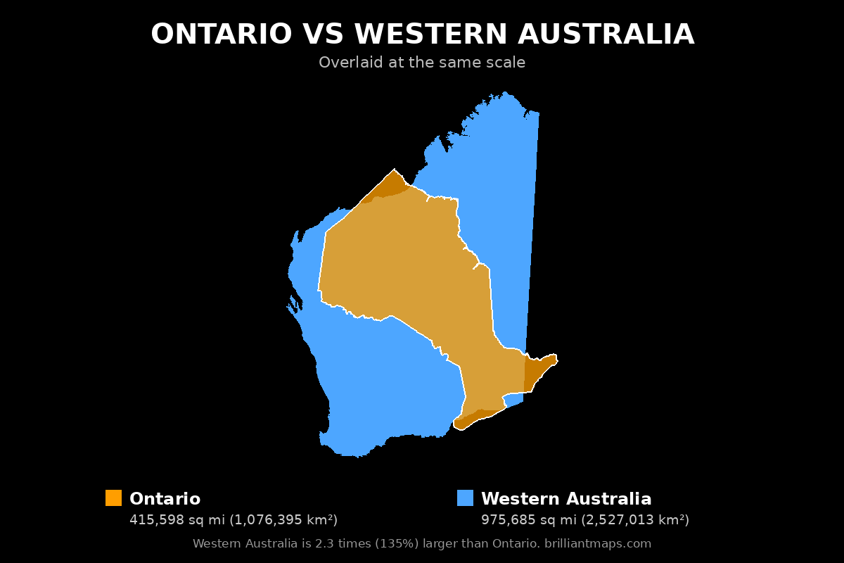 Ontario vs Western Australia Size Comparison Map