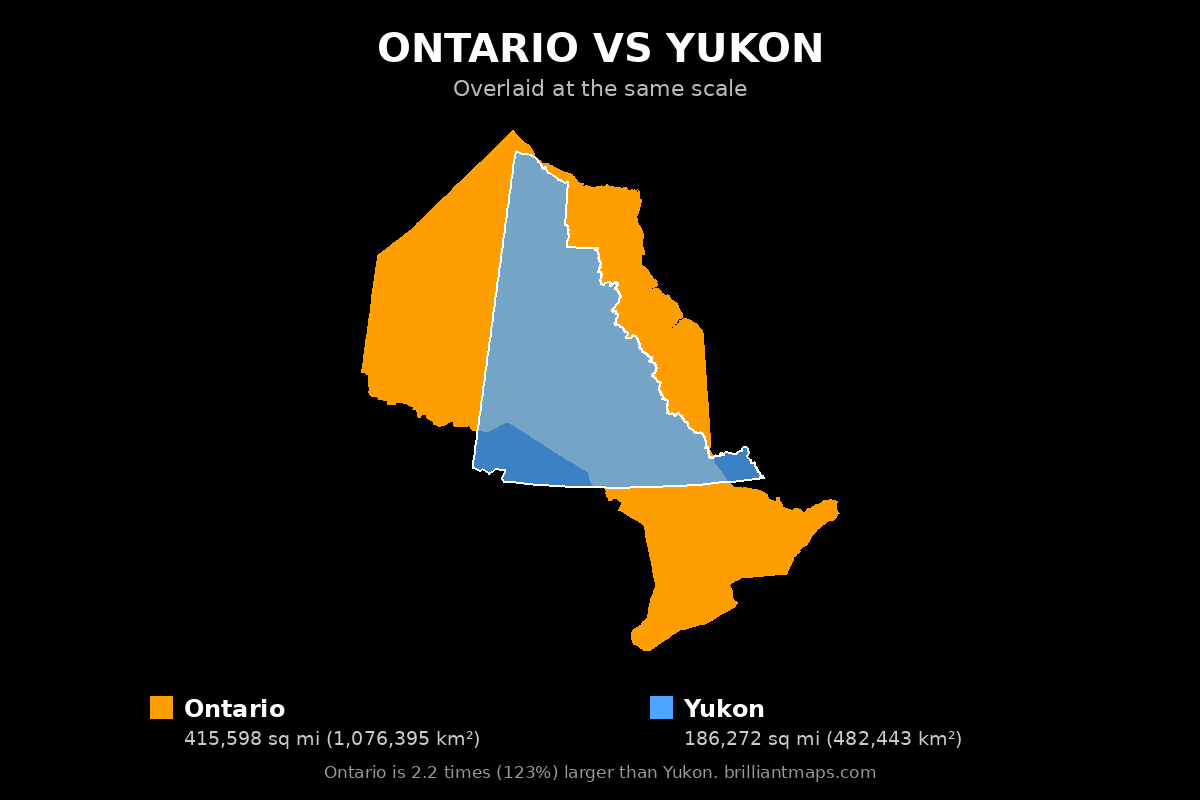 Ontario vs Yukon Size Comparison Map