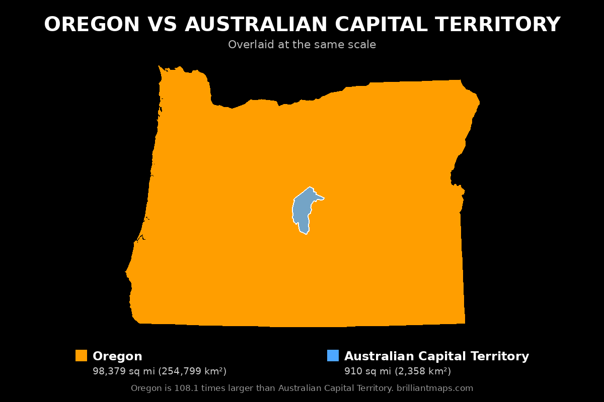Oregon vs Australian Capital Territory Size Comparison Map