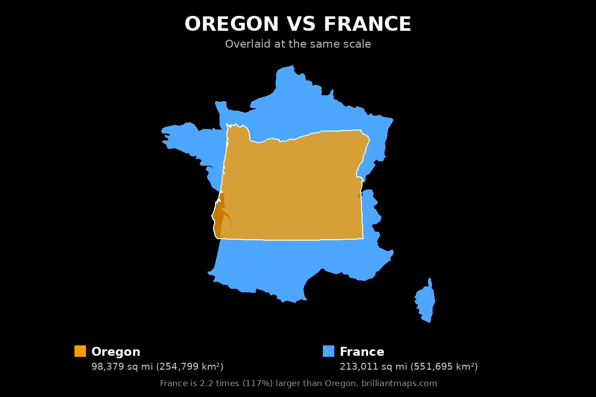 Oregon vs France Size Comparison Map
