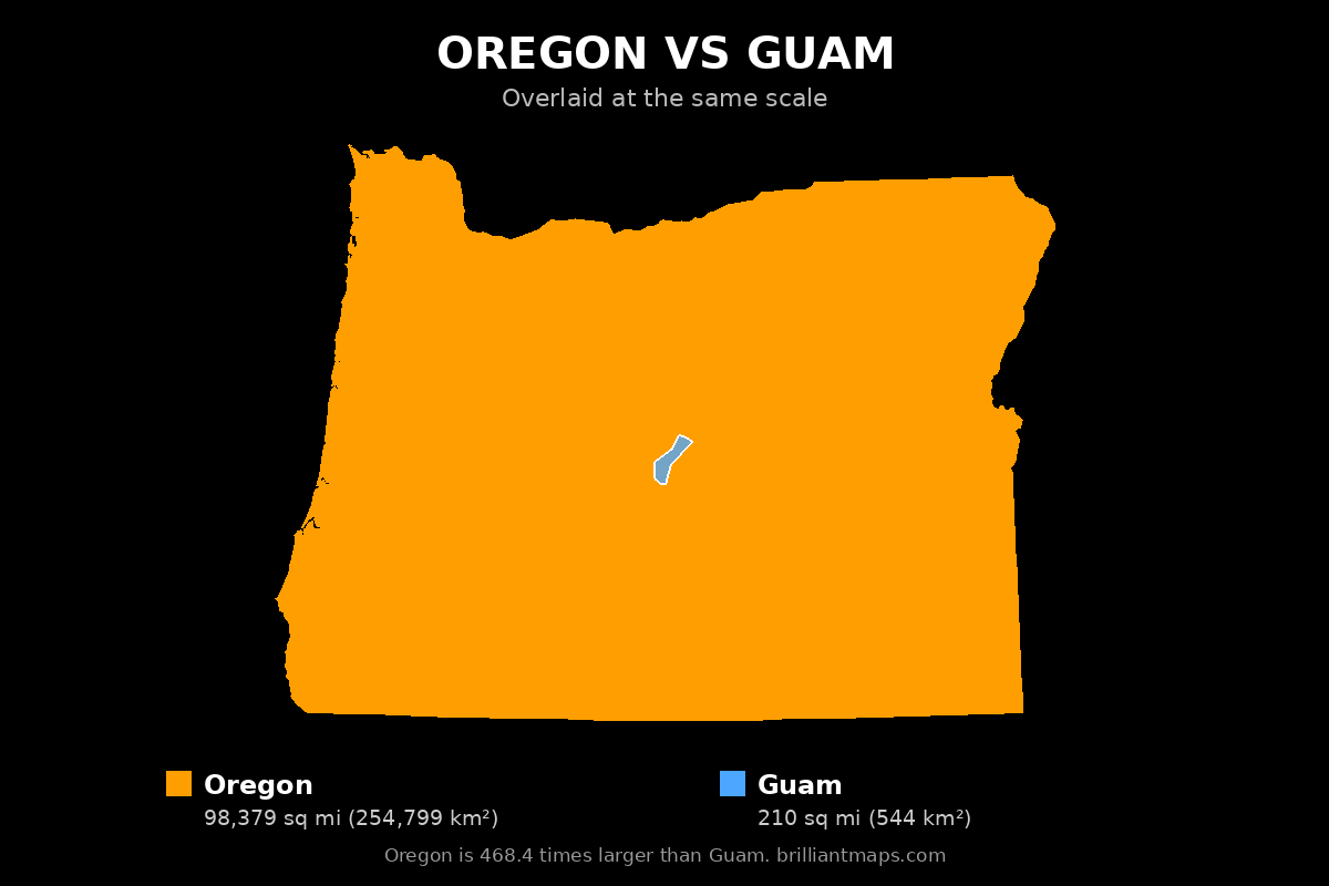 Oregon vs Guam Size Comparison Map