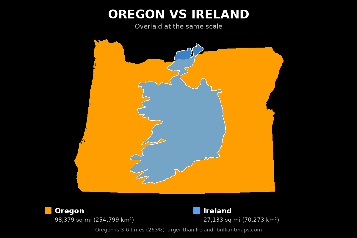 Oregon vs Ireland Size Comparison Map