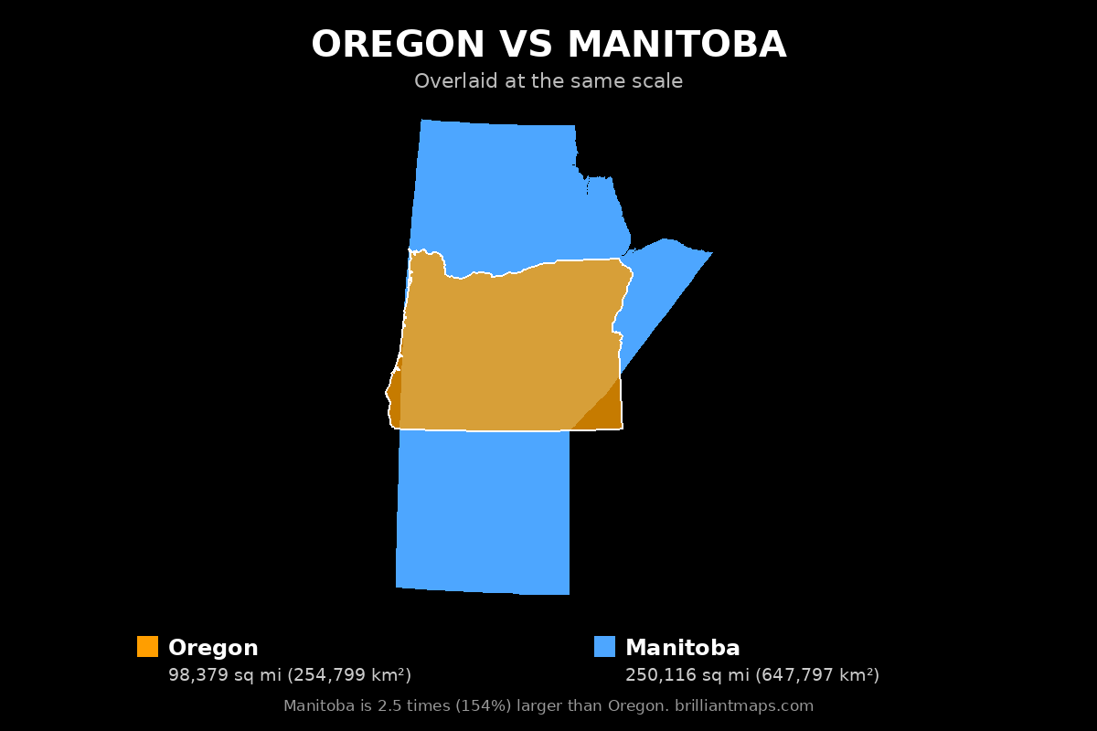 Oregon vs Manitoba Size Comparison Map