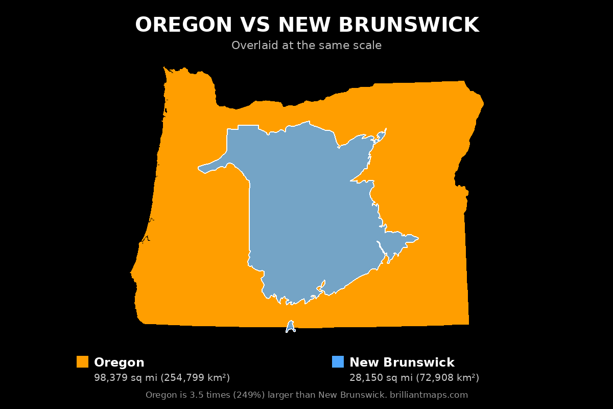 Oregon vs New Brunswick Size Comparison Map