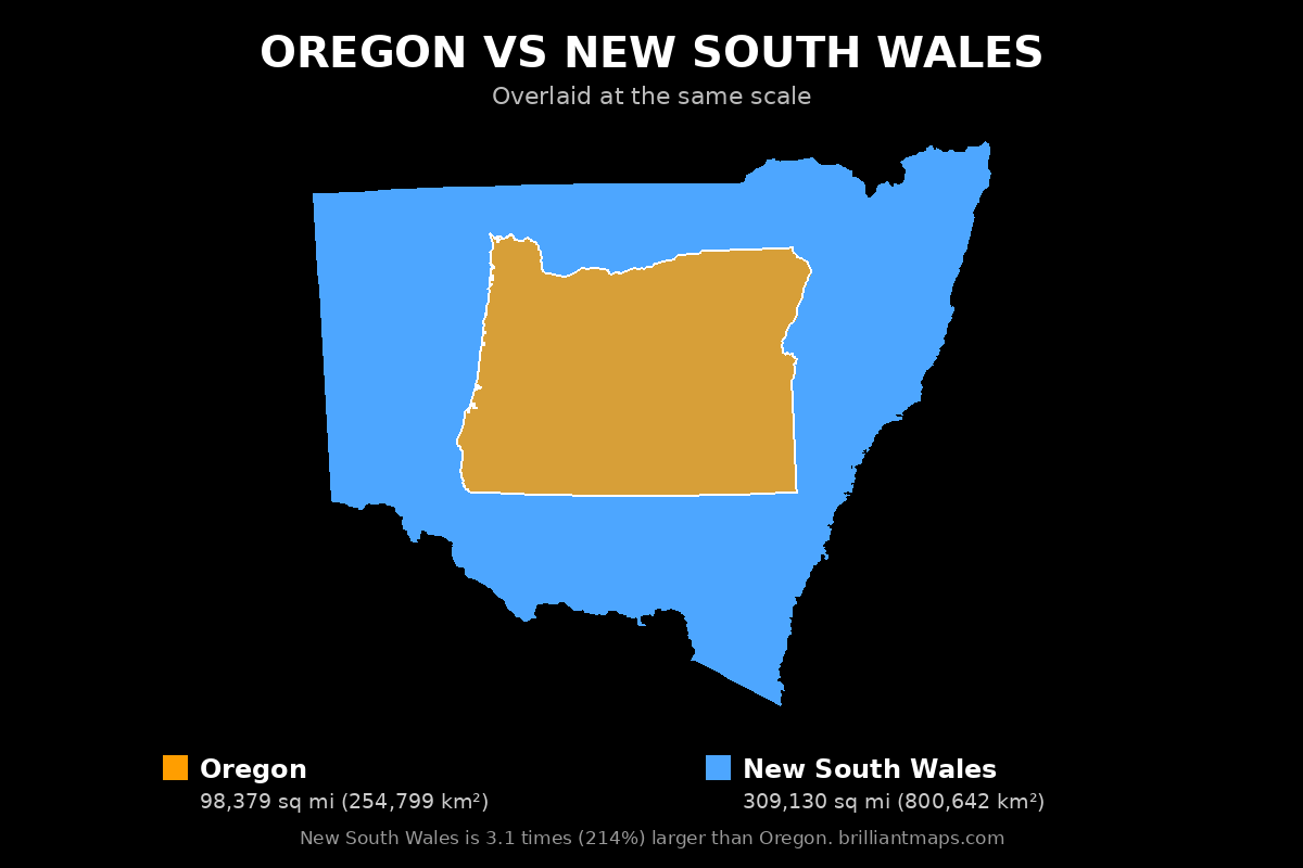 Oregon vs New South Wales Size Comparison Map