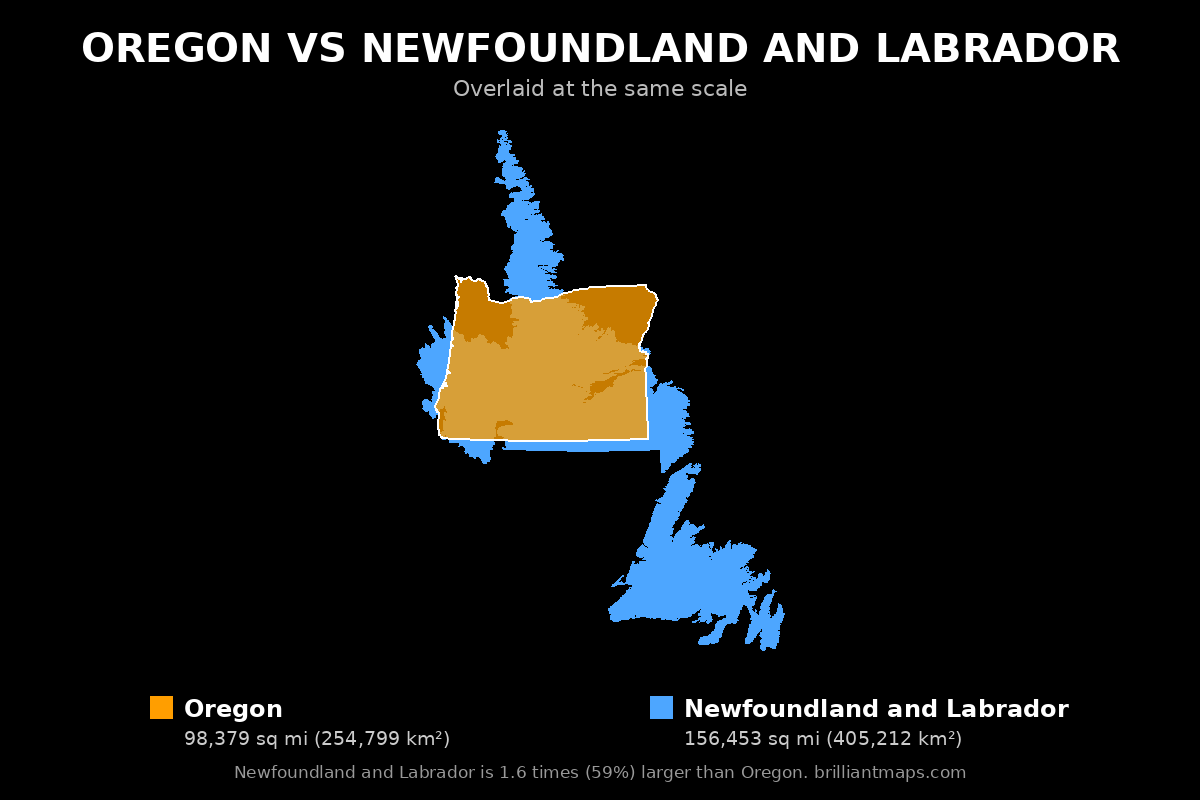 Oregon vs Newfoundland and Labrador Size Comparison Map