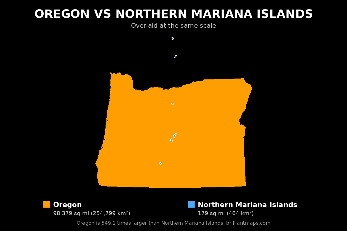 Oregon vs Northern Mariana Islands Size Comparison Map
