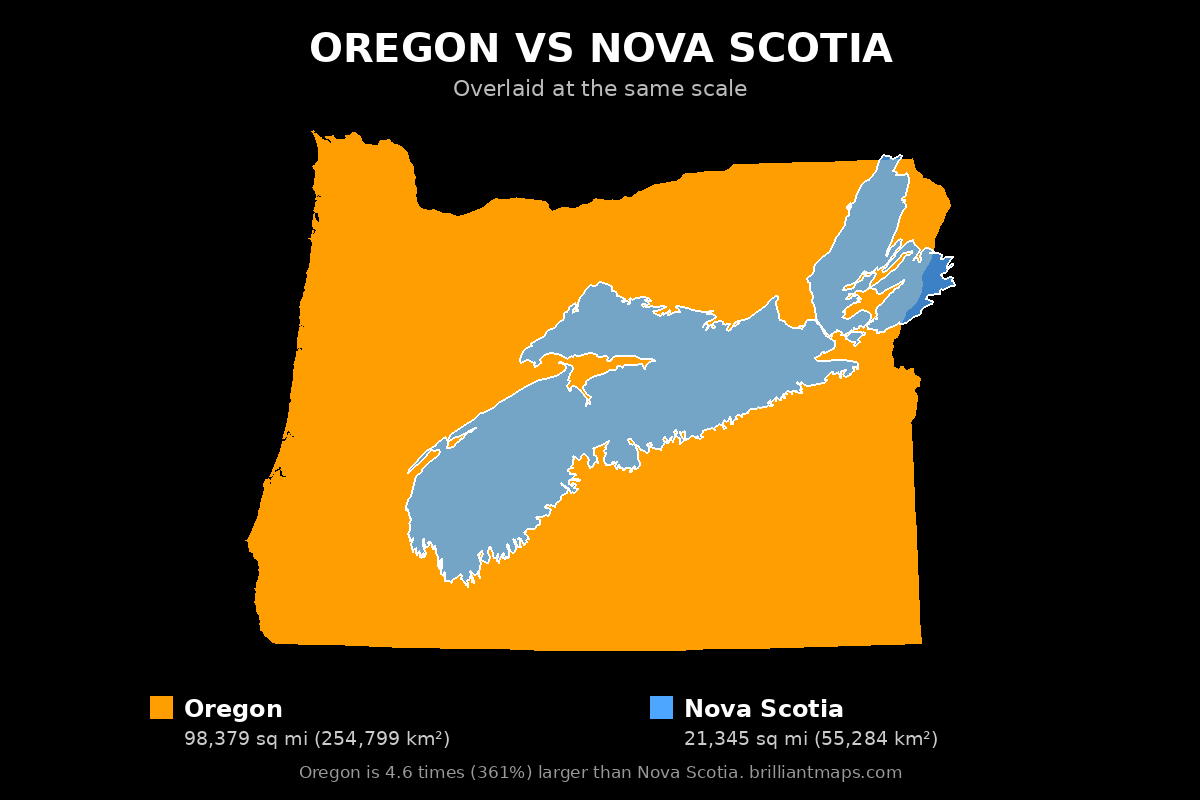 Oregon vs Nova Scotia Size Comparison Map