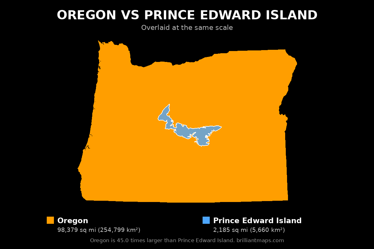 Oregon vs Prince Edward Island Size Comparison Map