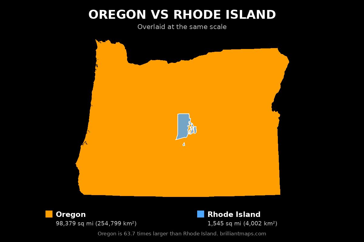 Oregon vs Rhode Island Size Comparison Map
