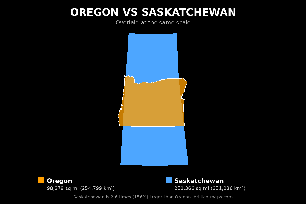 Oregon vs Saskatchewan Size Comparison Map
