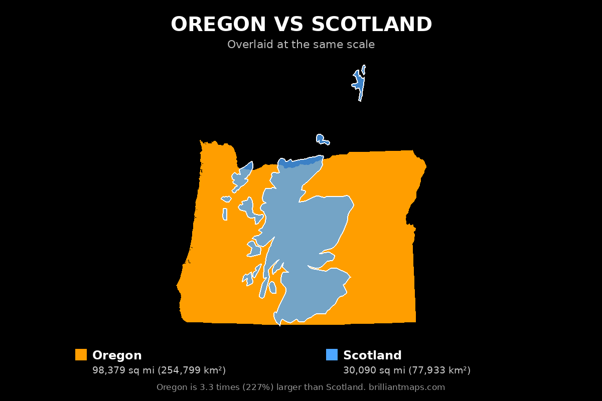 Oregon vs Scotland Size Comparison Map