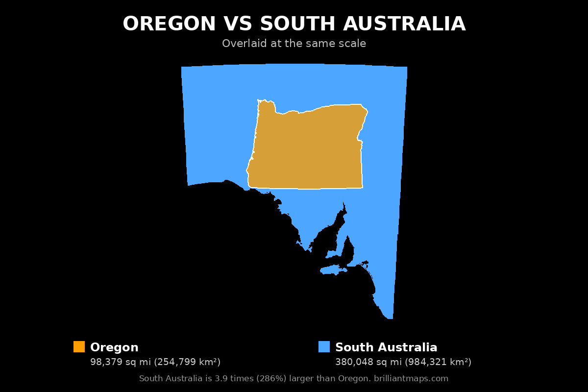Oregon vs South Australia Size Comparison Map