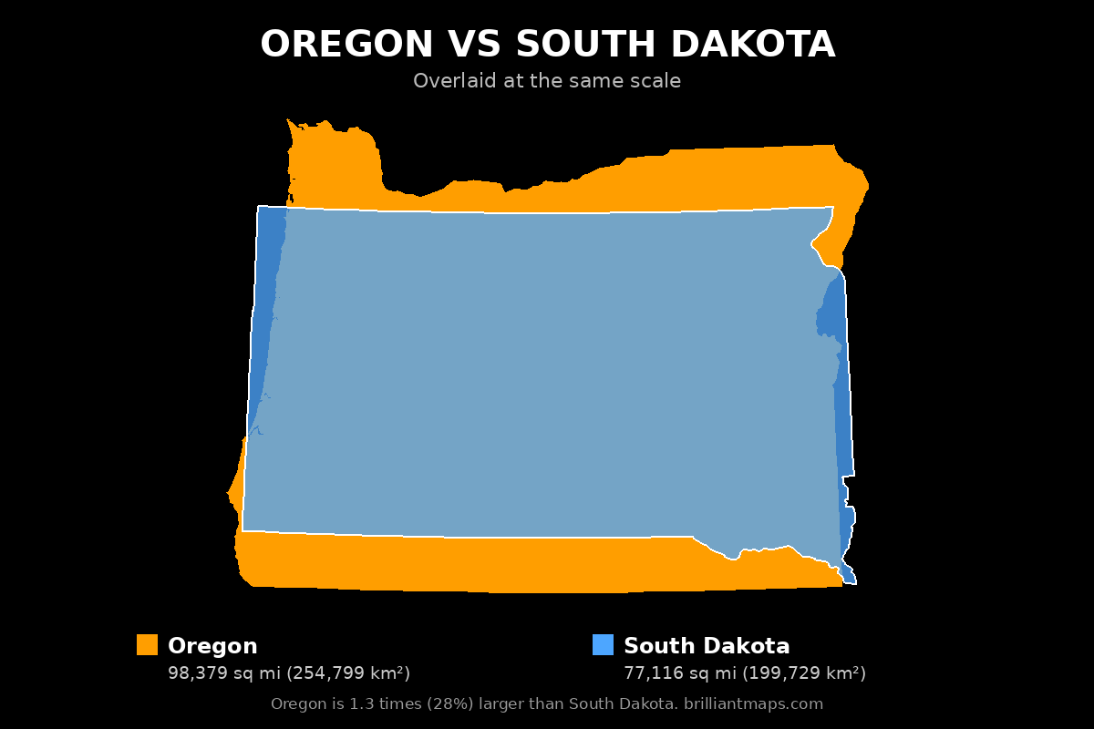 Oregon vs South Dakota Size Comparison Map