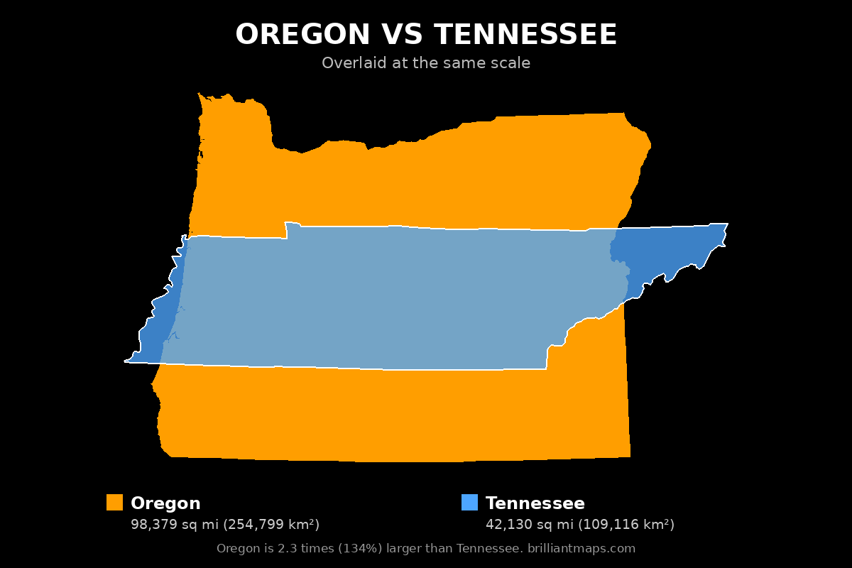 Oregon vs Tennessee Size Comparison Map