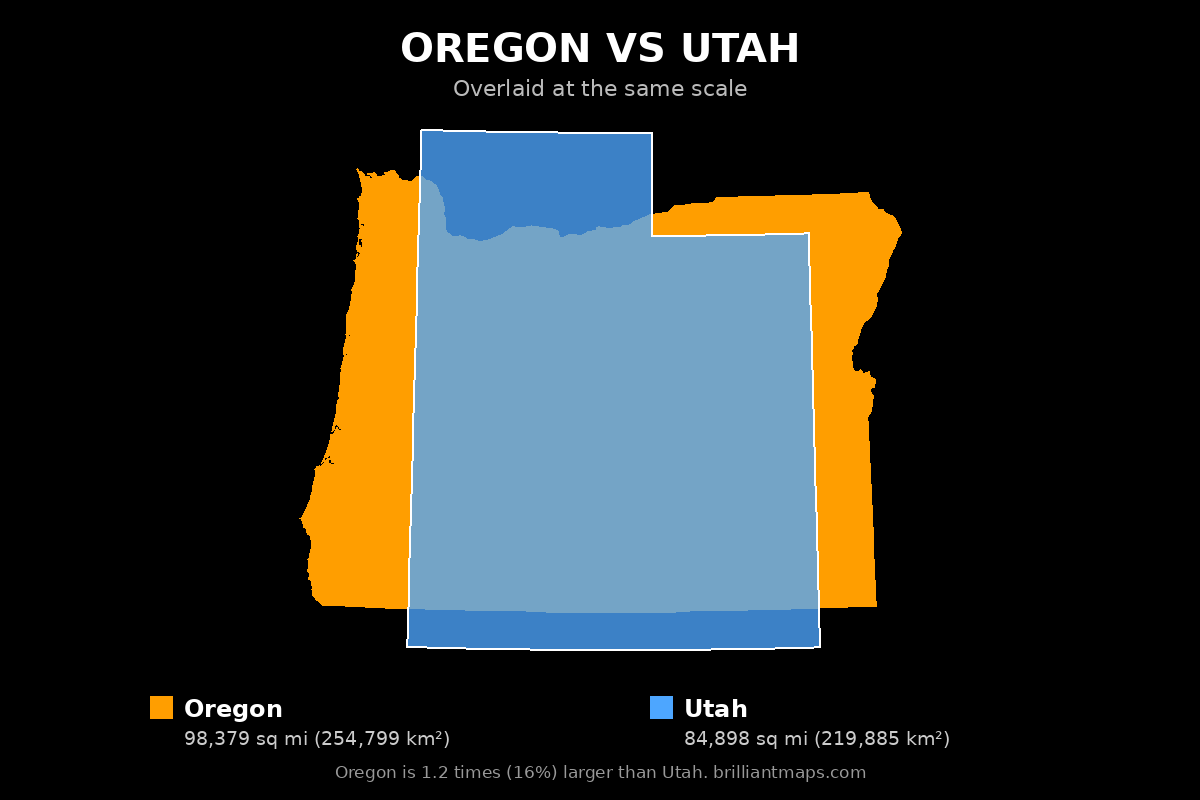 Oregon vs Utah Size Comparison Map