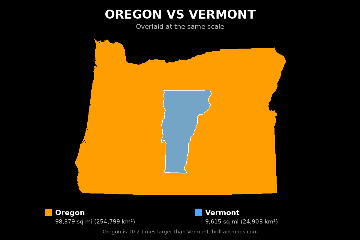 Oregon vs Vermont Size Comparison Map