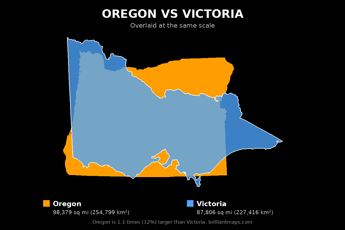 Oregon vs Victoria Size Comparison Map