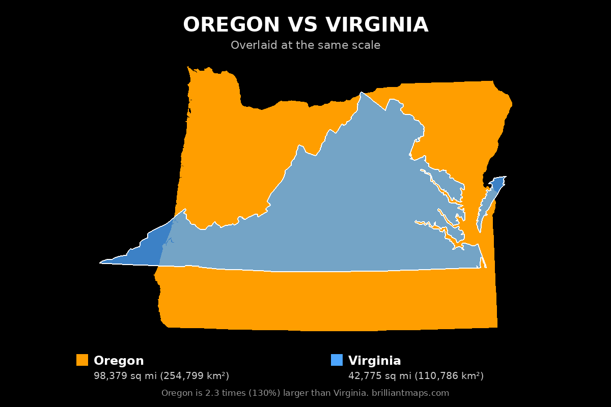 Oregon vs Virginia Size Comparison Map