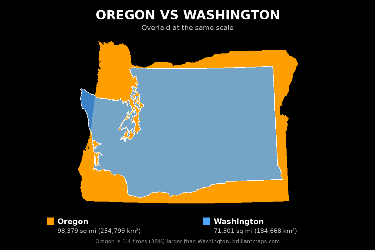 Oregon vs Washington Size Comparison Map