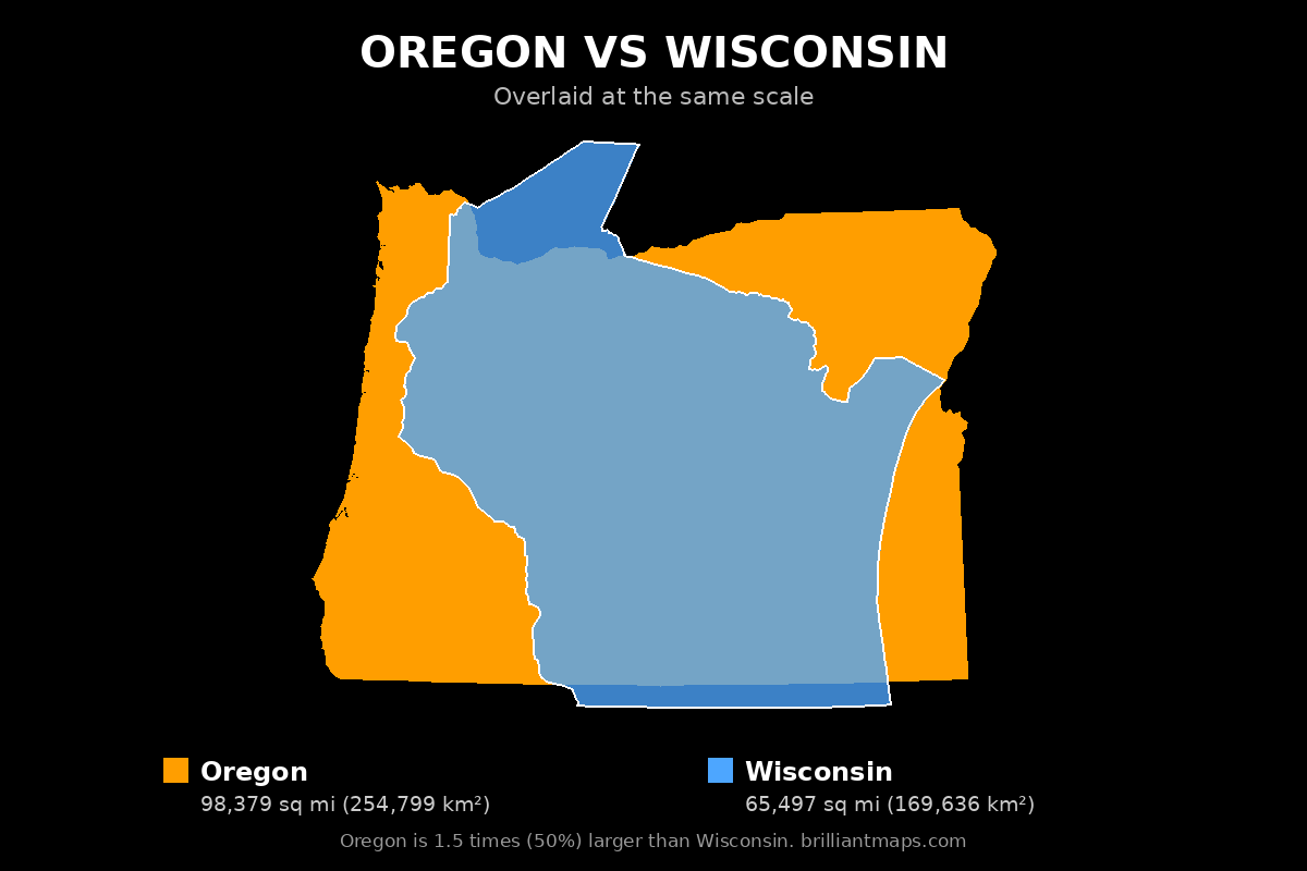 Oregon vs Wisconsin Size Comparison Map