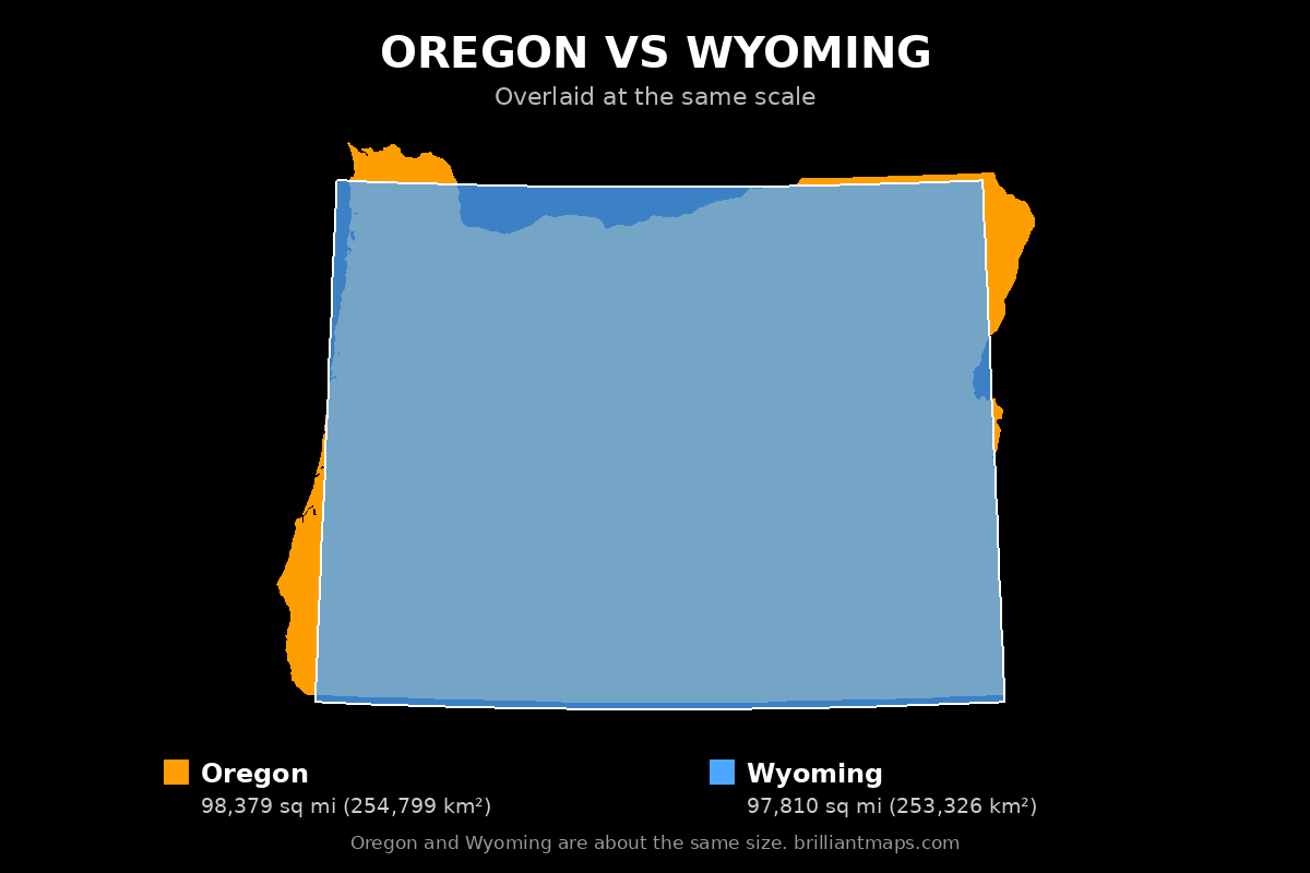 Oregon vs Wyoming Size Comparison Map