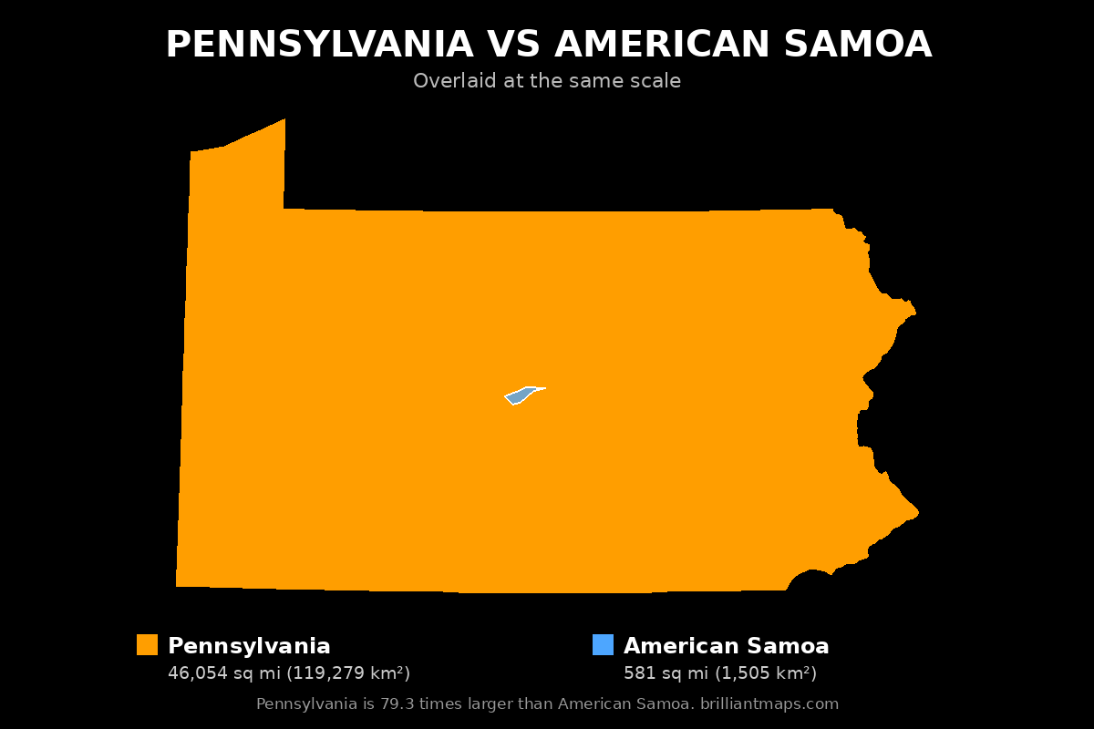 Pennsylvania vs American Samoa Size Comparison Map