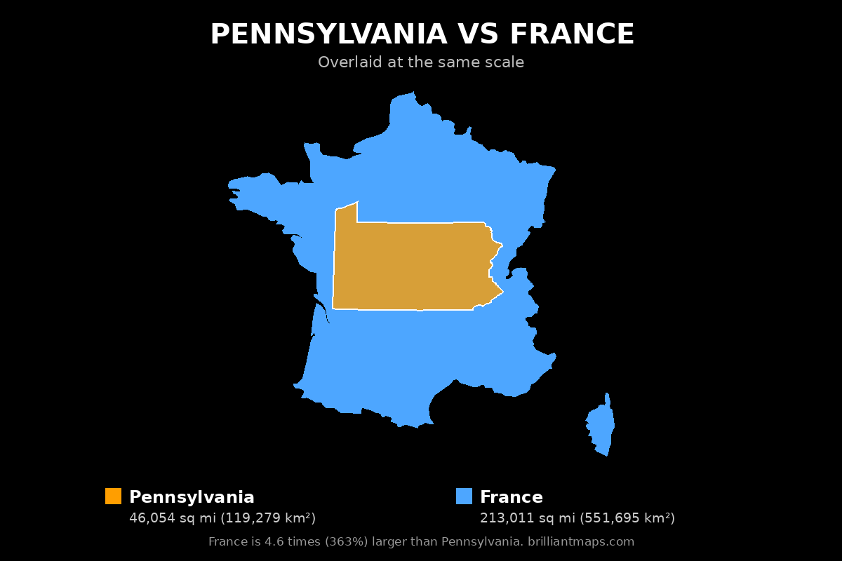 Pennsylvania vs France Size Comparison Map