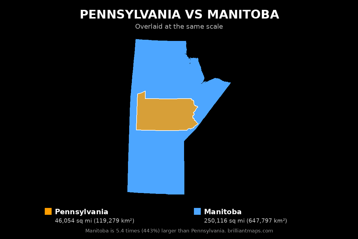 Pennsylvania vs Manitoba Size Comparison Map