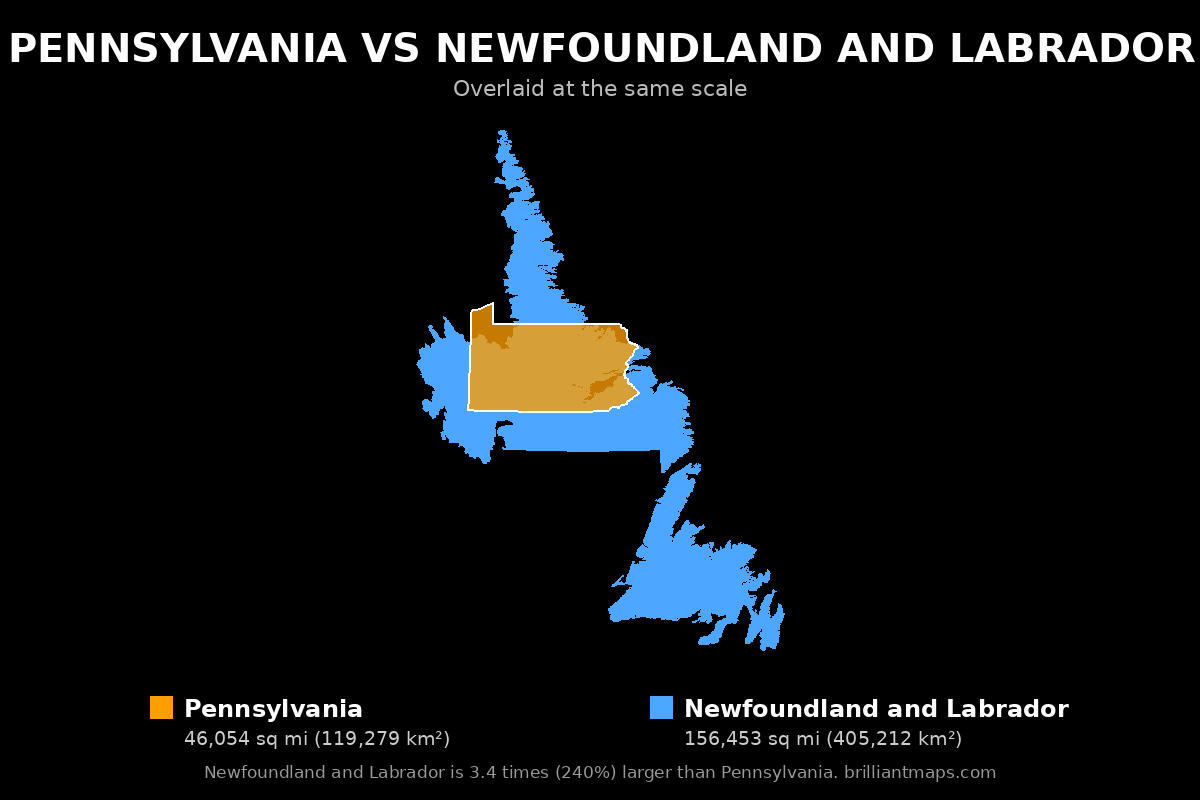Pennsylvania vs Newfoundland and Labrador Size Comparison Map