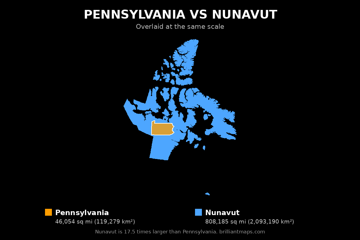 Pennsylvania vs Nunavut Size Comparison Map