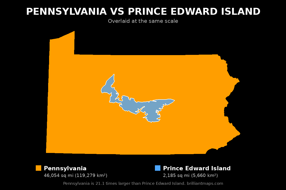 Pennsylvania vs Prince Edward Island Size Comparison Map
