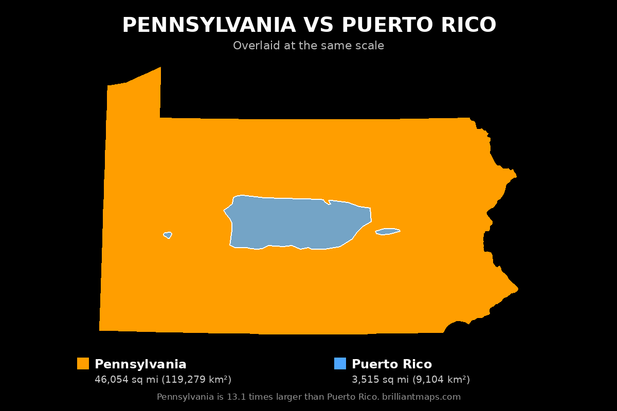 Pennsylvania vs Puerto Rico Size Comparison Map