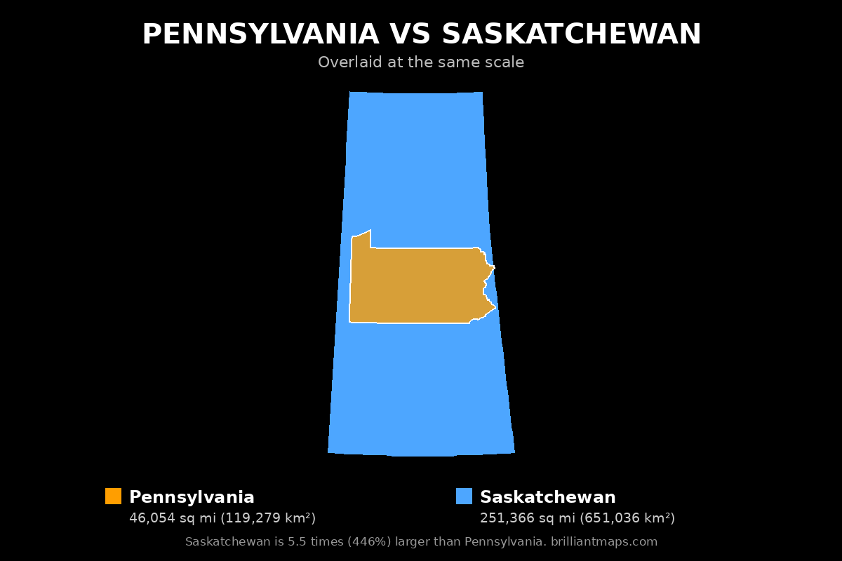 Pennsylvania vs Saskatchewan Size Comparison Map