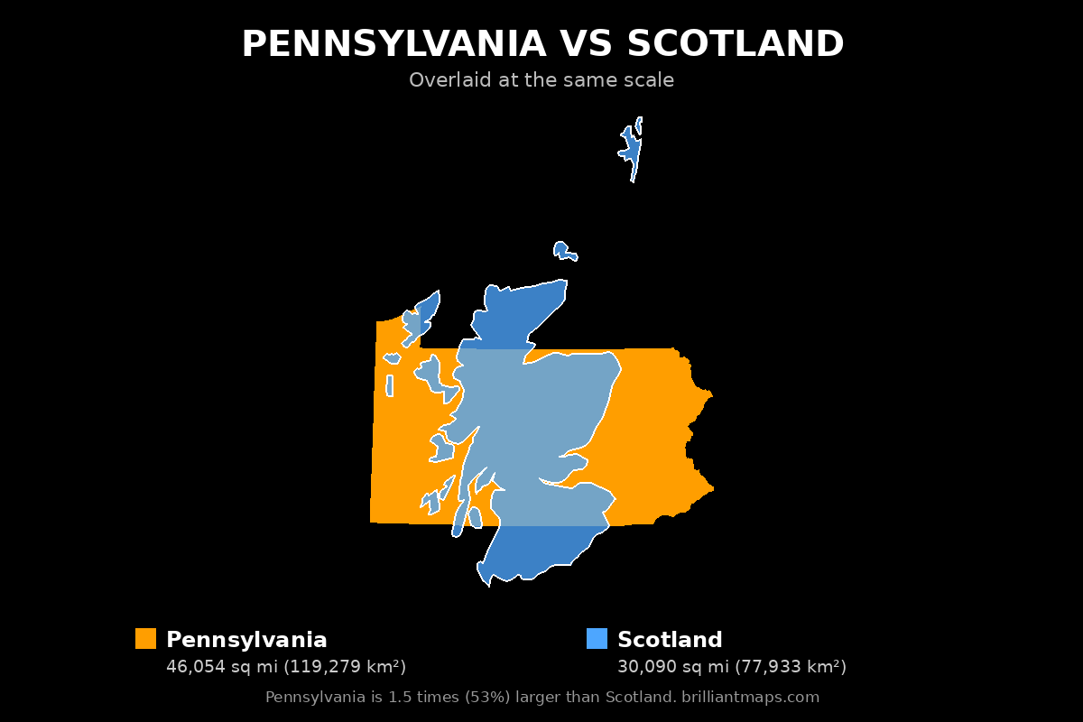 Pennsylvania vs Scotland Size Comparison Map