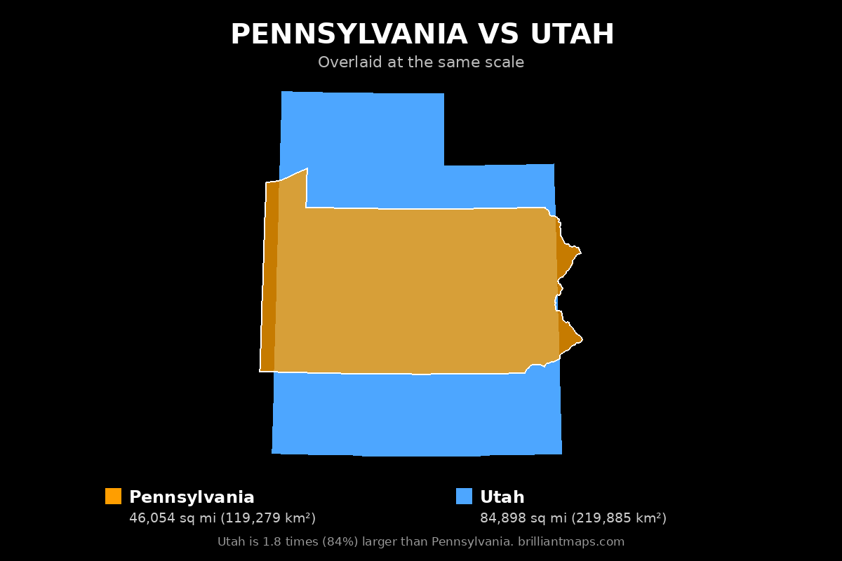 Pennsylvania vs Utah Size Comparison Map