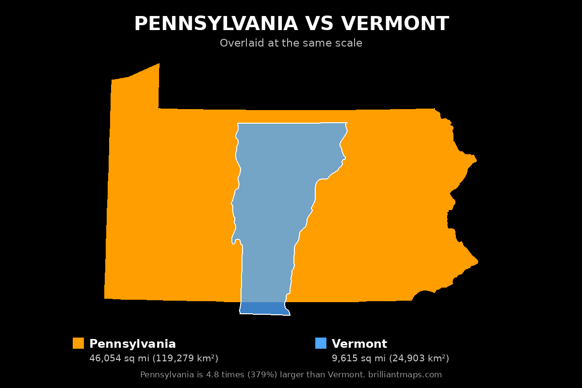 Pennsylvania vs Vermont Size Comparison Map