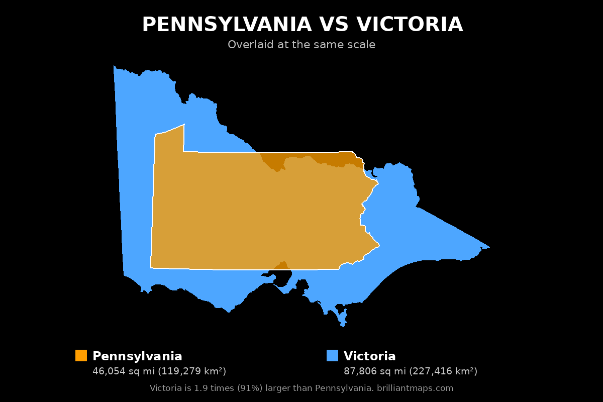Pennsylvania vs Victoria Size Comparison Map