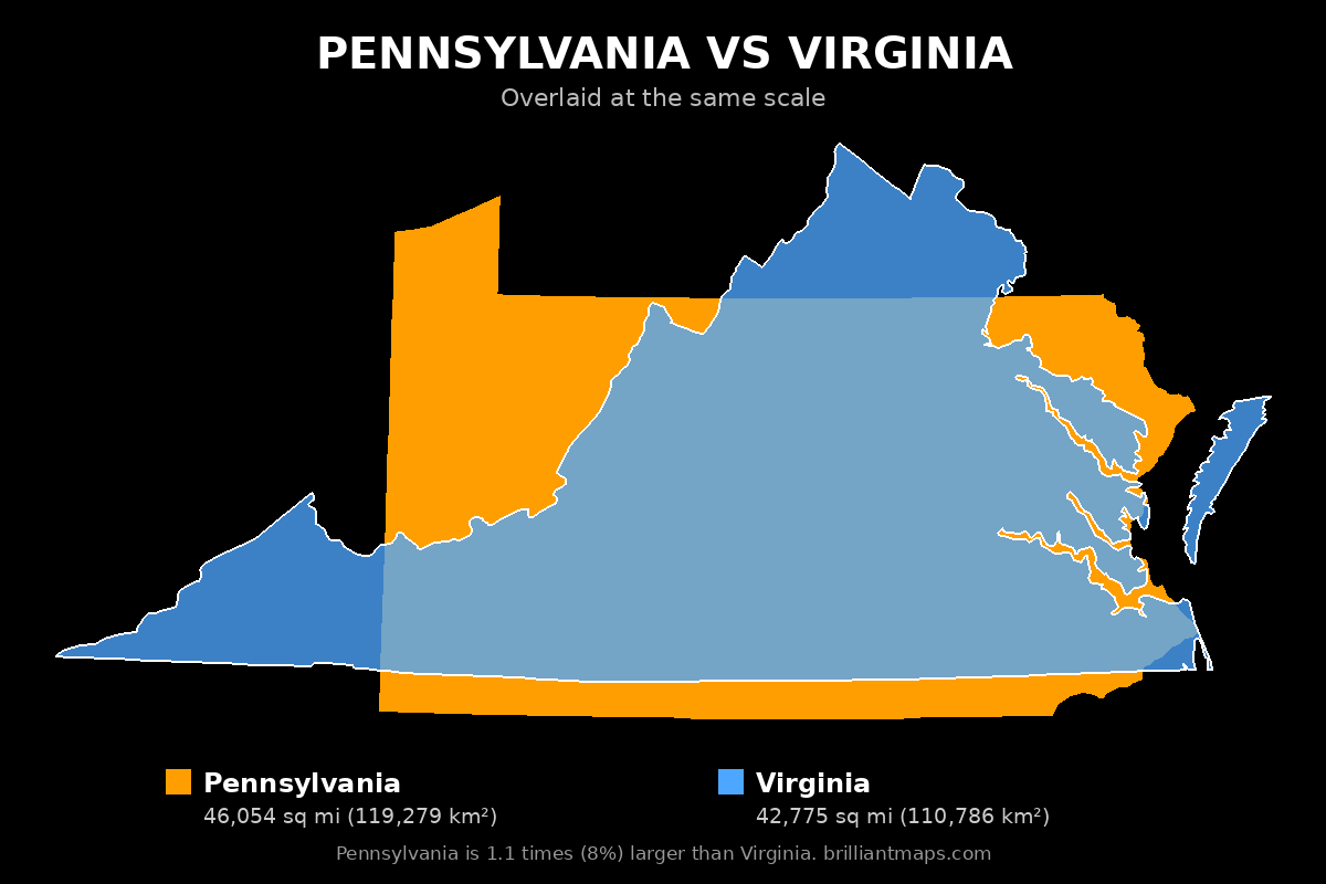Pennsylvania vs Virginia Size Comparison Map