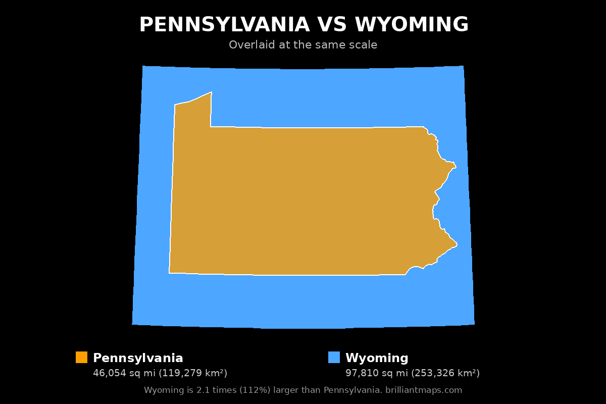 Pennsylvania vs Wyoming Size Comparison Map